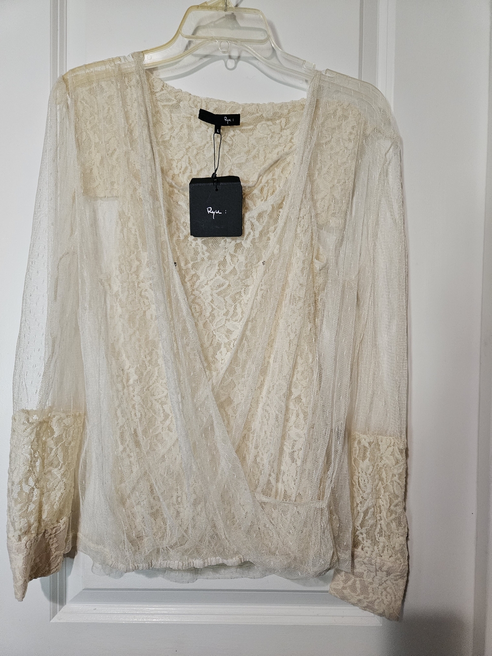 Ryu Cream Lace Wrap Blouse - Elegant Long-Sleeve Top